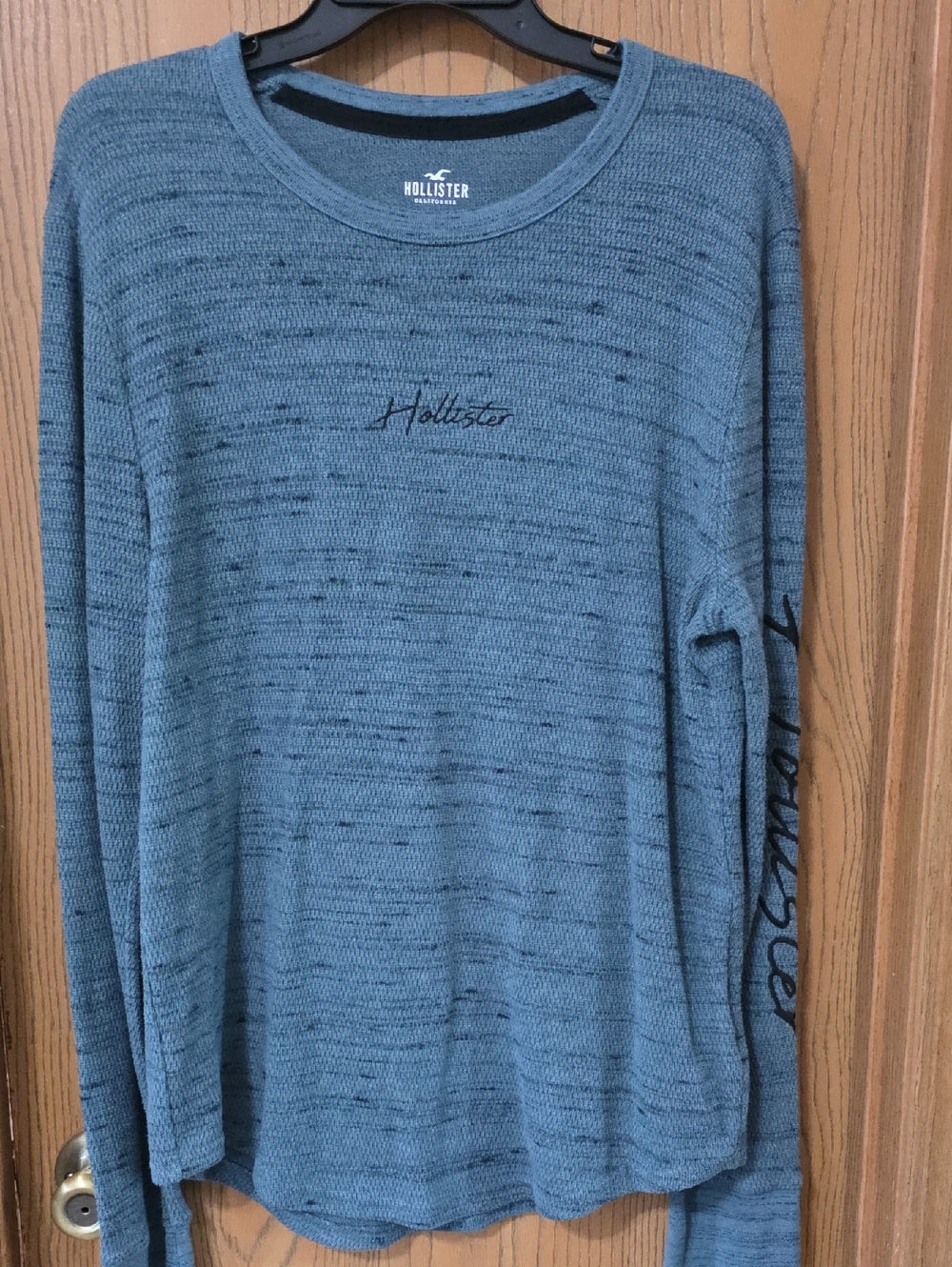 Hollister Seafoam Blue Knit Long Sleeve Top with Script Logo